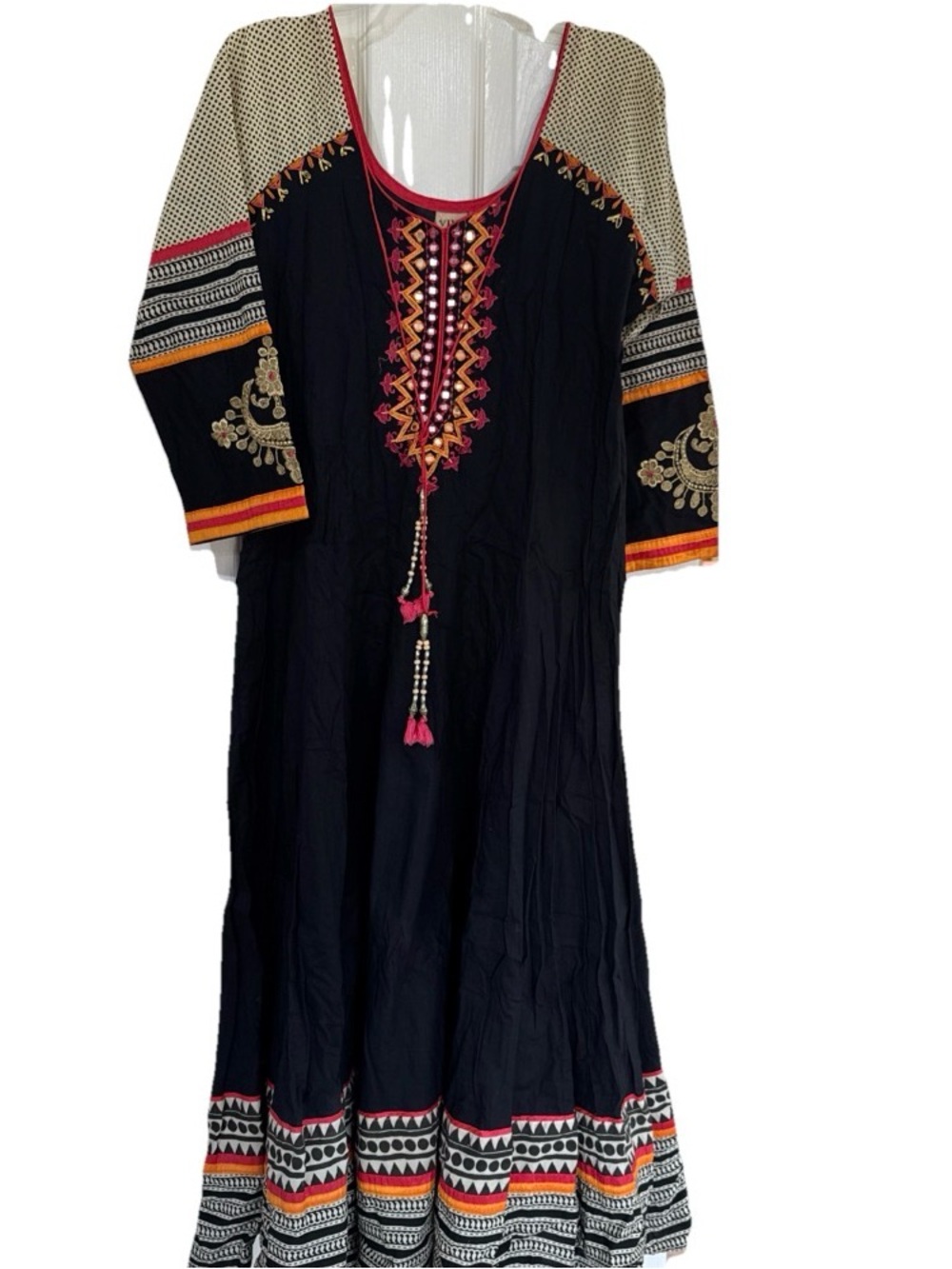 VIVA XXL Boho Maxi Dress Embroidered Mirror Tassel Navy Pink Orange Ethnic